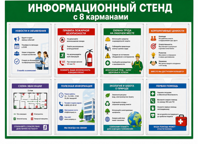 Информационный стенд с 8 карманами